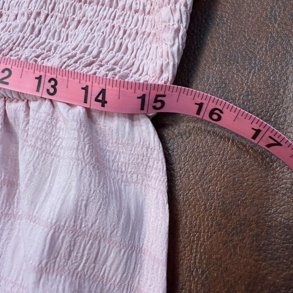 Light Pink Ruched Bodice Baby Doll Mini Dress Spaghetti Straps Swing Size L - Picture 15 of 16